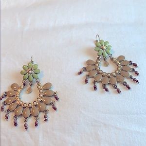 Beige & Green Flower Petal Drop Earrings